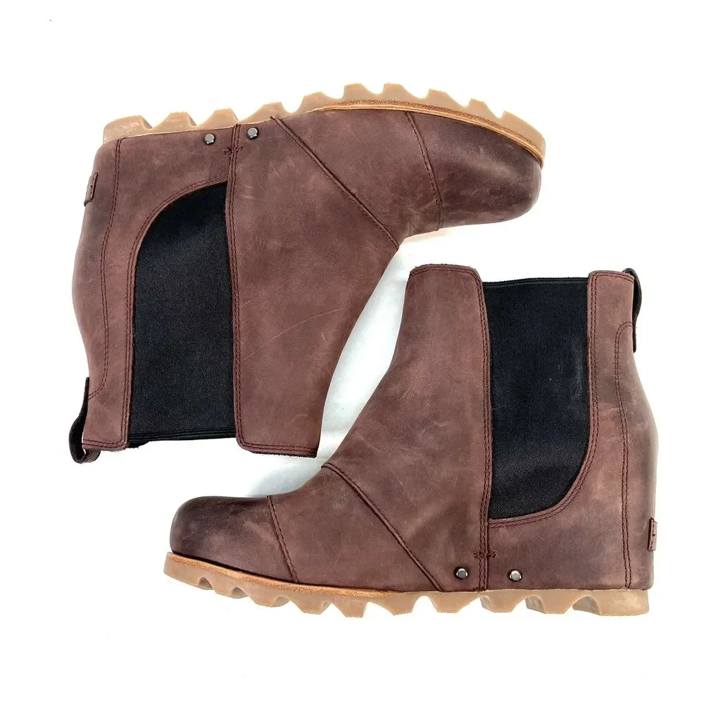 Sorel Lea Wedge Boots Burgundy Red Leather Ankle Booties Size 9 NL2704-628